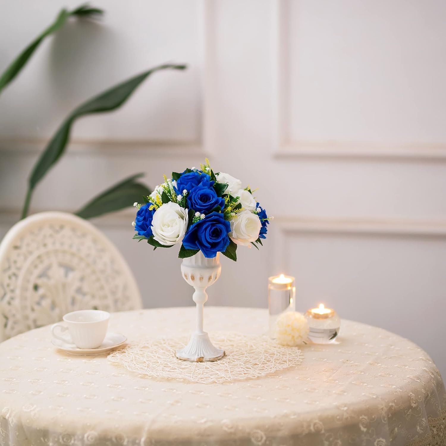 Royal Blue & White Artificial Flower Balls - Image 4