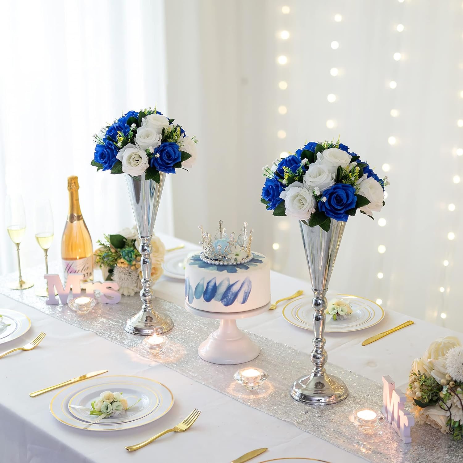 Royal Blue & White Artificial Flower Balls - Image 5