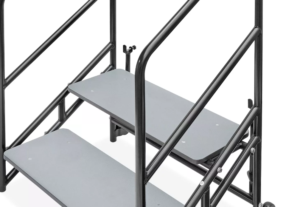 Two Adjustable Stage Platforms with Steps – Gray Carpet (4ft x 8ft) - Image 2
