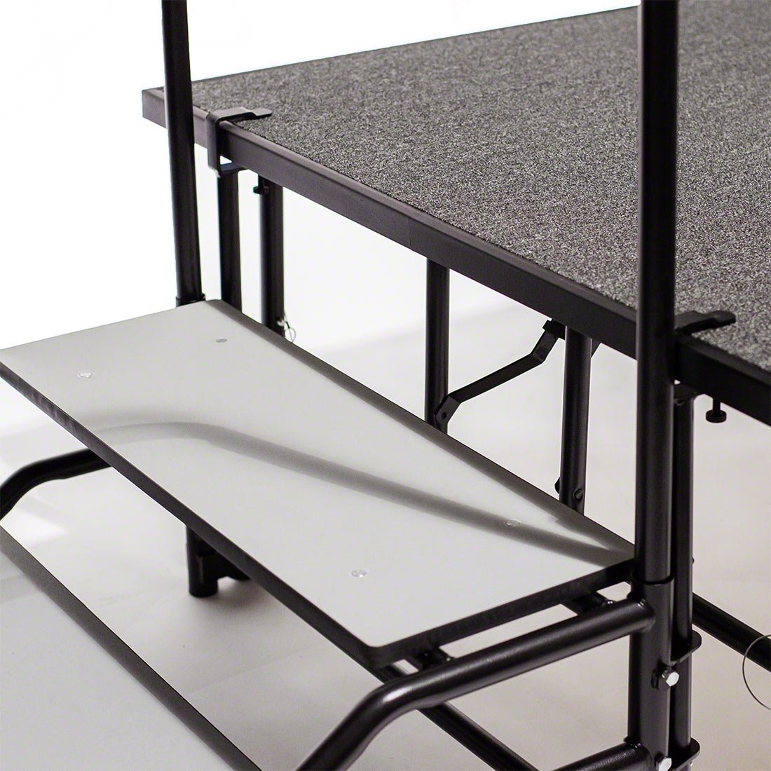 Two Adjustable Stage Platforms with Steps – Gray Carpet (4ft x 8ft) - Image 4
